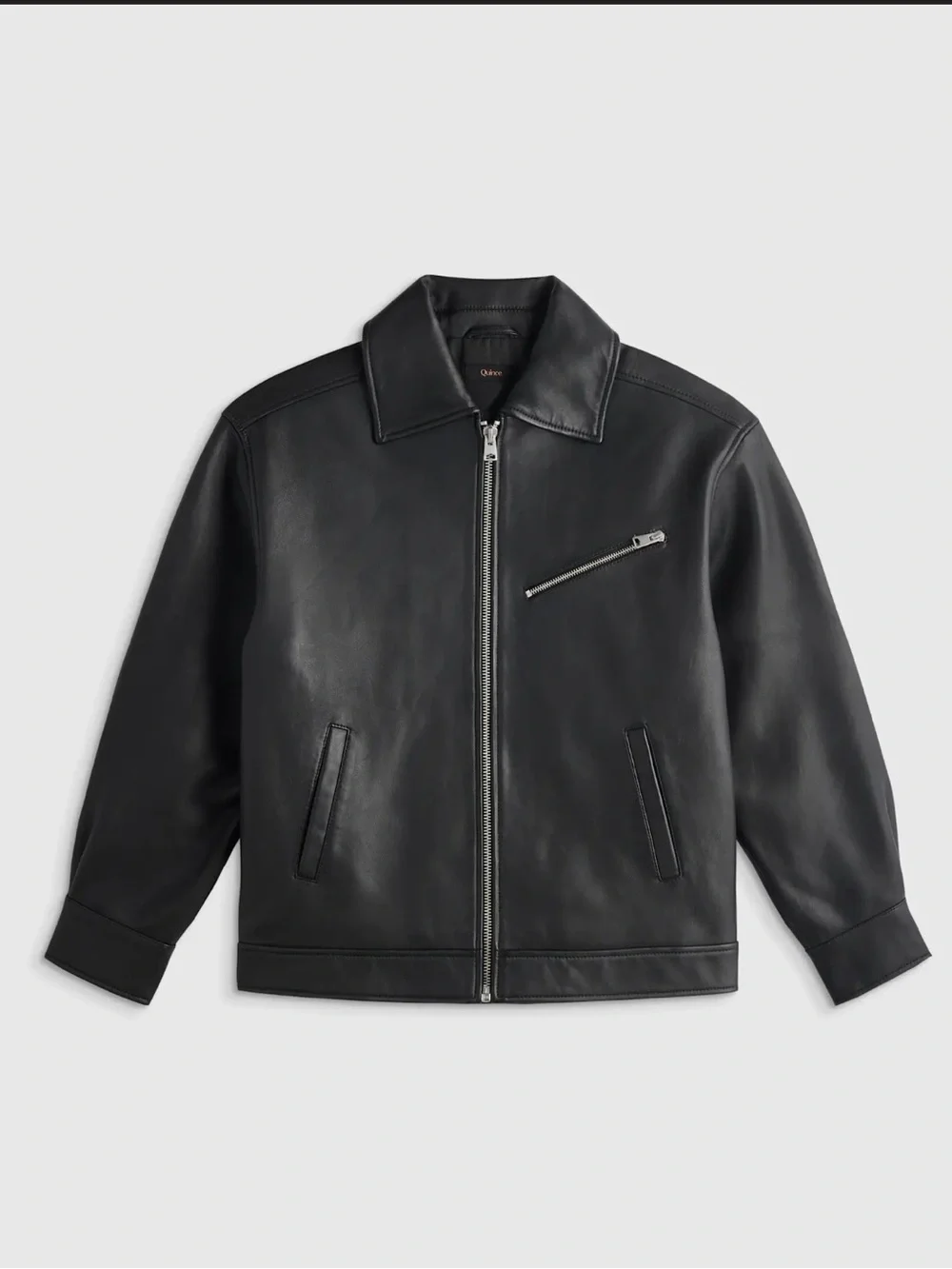 Quince Oversized Leather Bomber Jacket - True Black, Size Medium - Picture 1 of 5